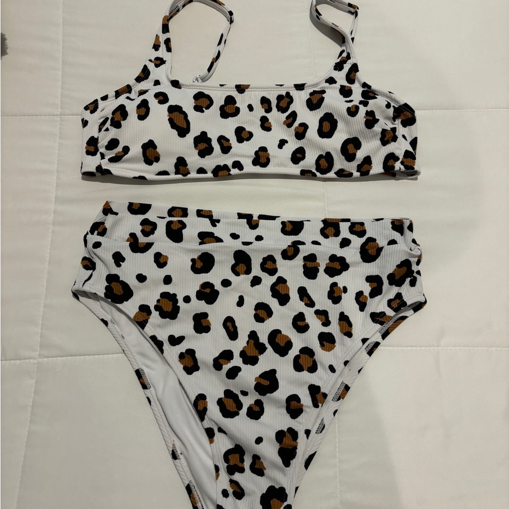 White Leopard Print Bikini Bathing Suit